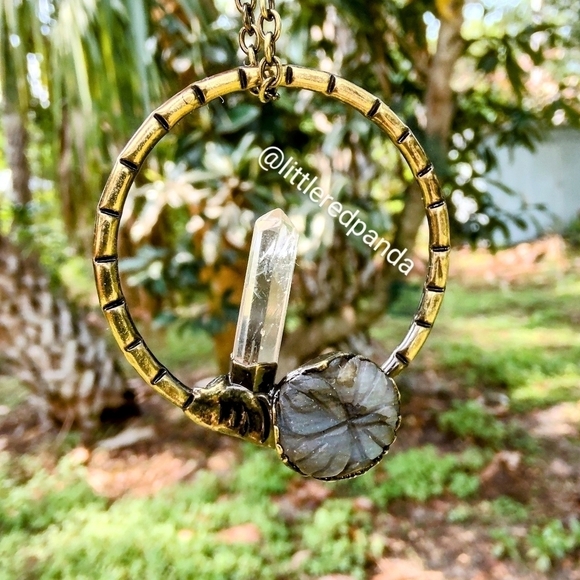 Artisan Jewelry - "The Palace" bronzed brass Quartz and Labradorite necklace